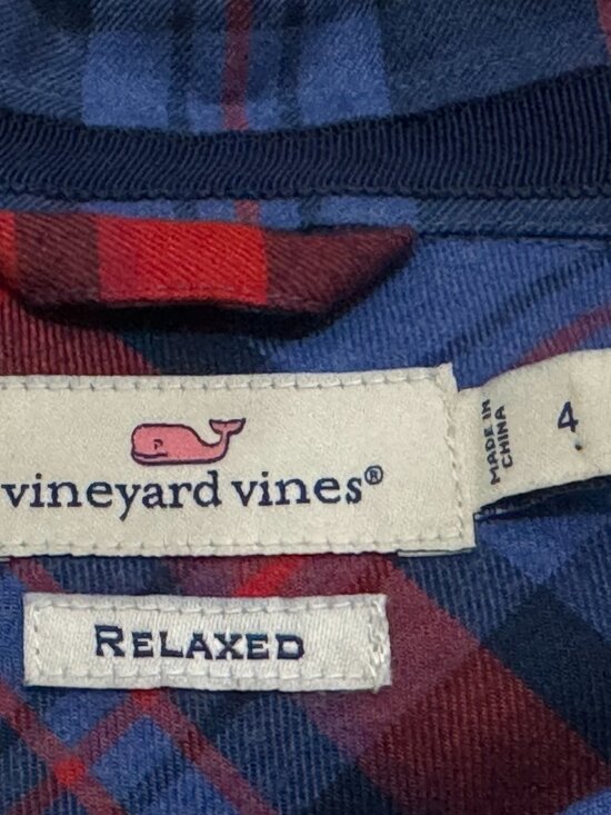 Vineyard Vines Womens Sz 4 (S) Flannel Shirt Blue/Red Plaid Pocket - Picture 9 of 9